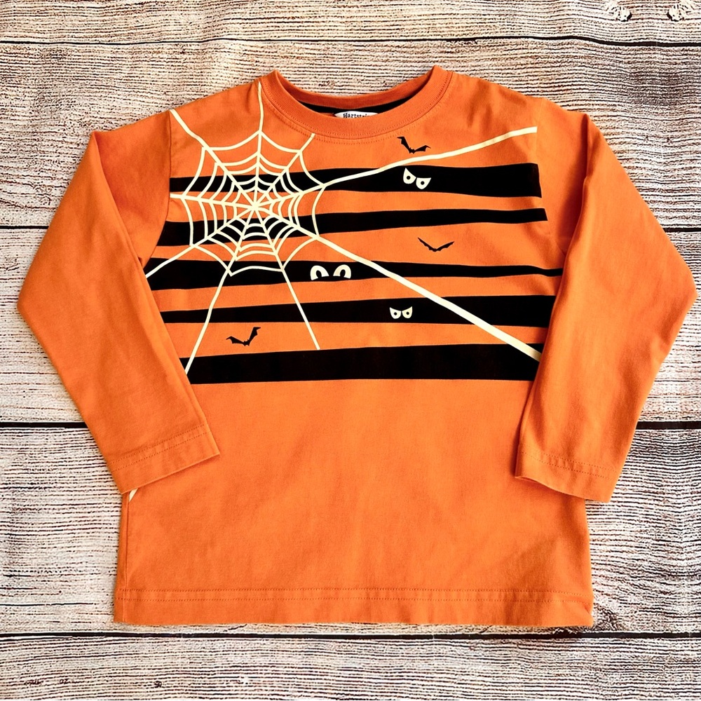 Hartstrings Orange Spiderweb Bats Halloween LS T-shirt Boy’s Sz 4